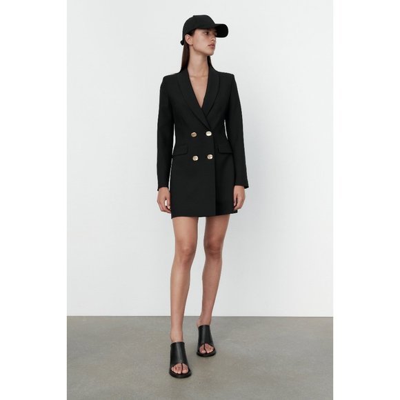 Zara Double Breasted Long Blazer Coat Jacket Mini Dress Trench Peacoat Oversized - Picture 4 of 14
